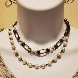 Estate sale choker style pearl and chain necklace